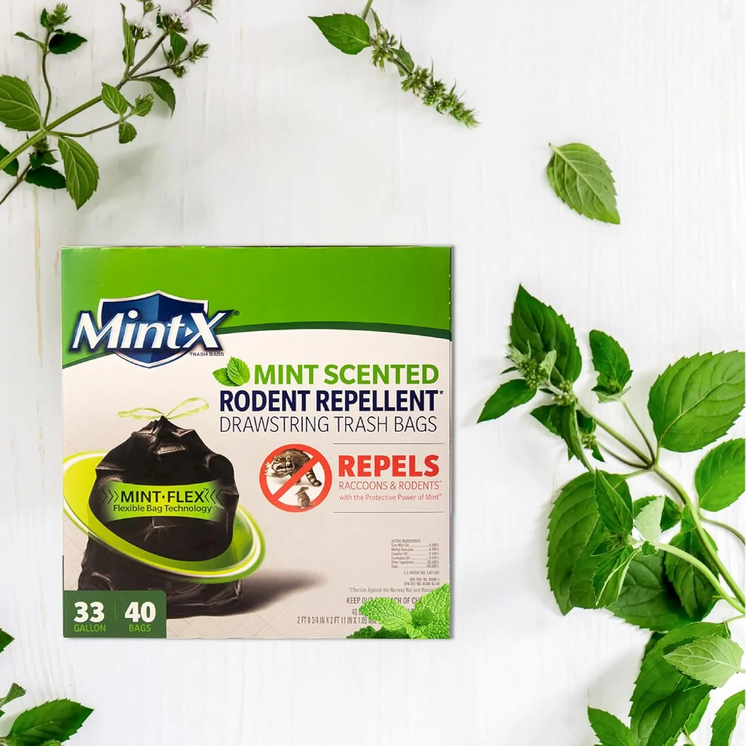 Mint-X Rodent Repellent Trash Bags, 1.3 Mil, Flat Seal, 46" Height x 33" Length, Black (Pack of 100) - MX3346XHB