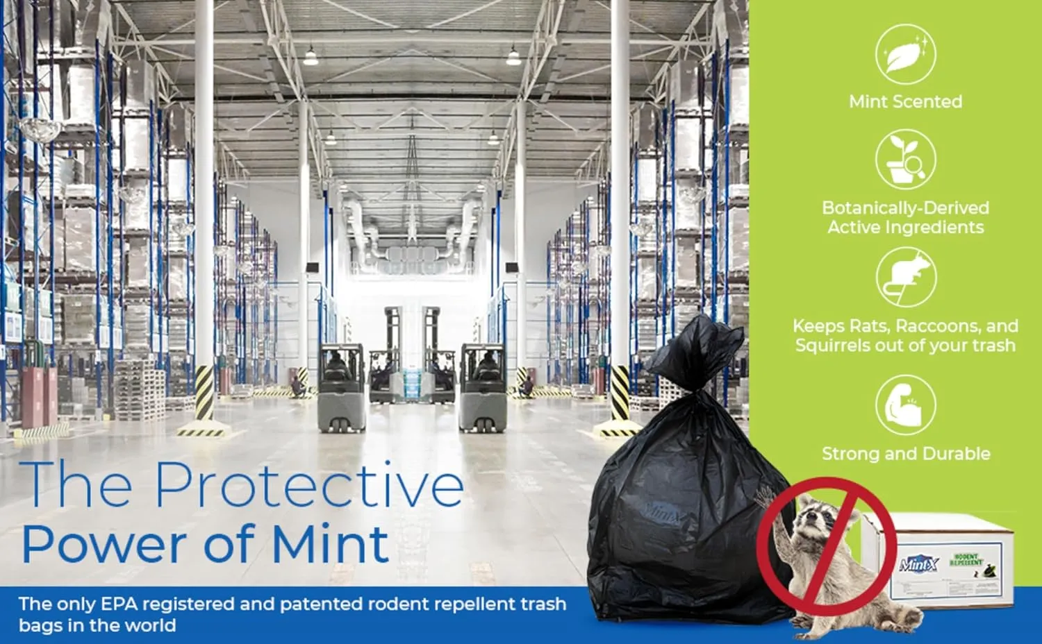 Mint-X Rodent Repellent Trash Bags, 1.3 Mil, Flat Seal, 46" Height x 33" Length, Black (Pack of 100) - MX3346XHB