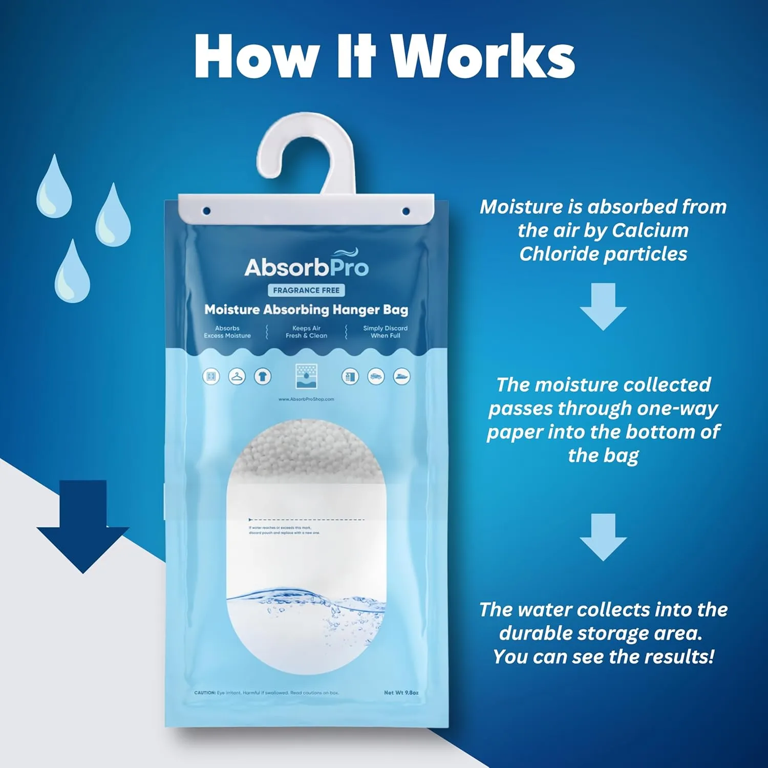 Moisture Absorbing Hanger Bag Fragrance Free - 10-Pack - 9.8 oz Hanging Dehumidifying Packs for Home, Kitchen, Bedroom, Bathroom, Closet, Rooms, Cars