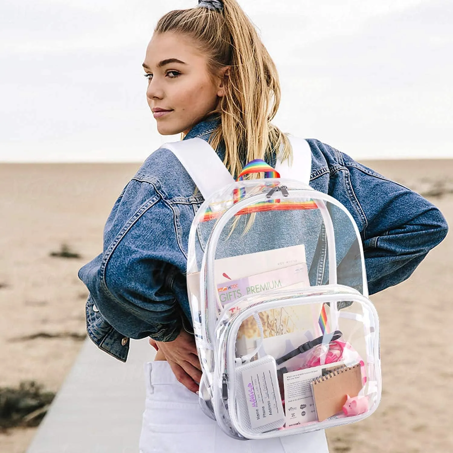 mommore Clear Backpack Durable Clear Bookbags Transparent Backpack for School, Work, Security