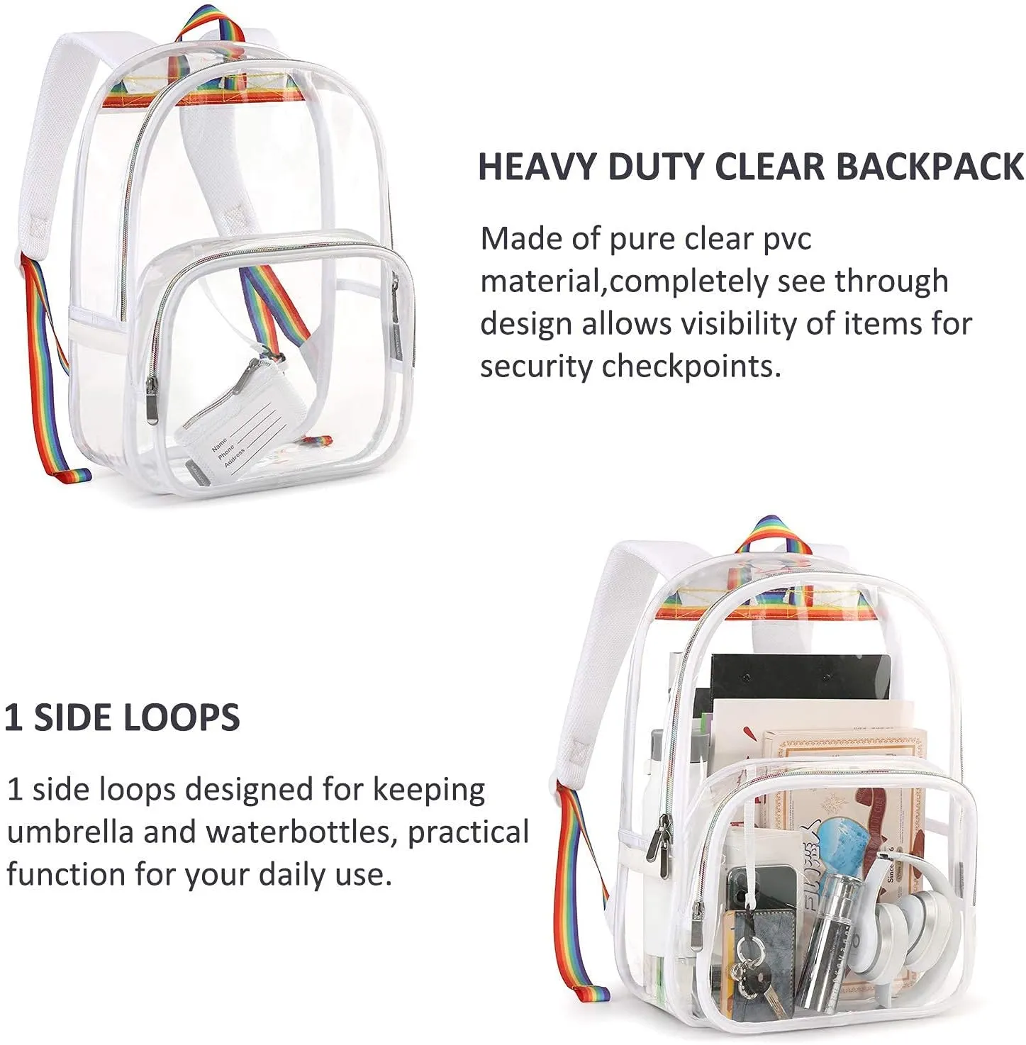 mommore Clear Backpack Durable Clear Bookbags Transparent Backpack for School, Work, Security