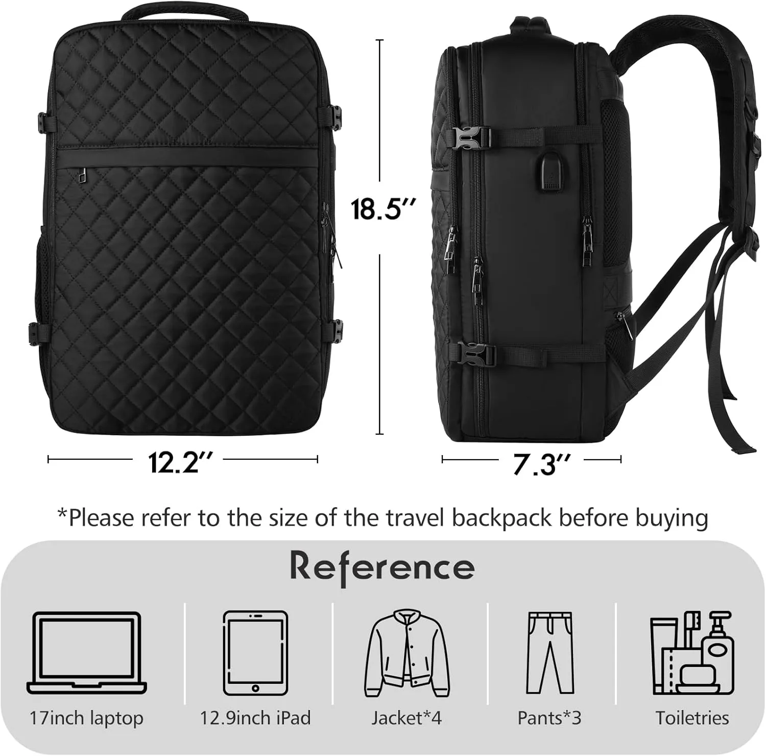 MOMUVO Carry On Backpack for Women, Flight Approved Large Travel Laptop Backpack with USB Charge Port, 17 Inch Water Resistant Luggage Travel Bag for Weekender Business, Black