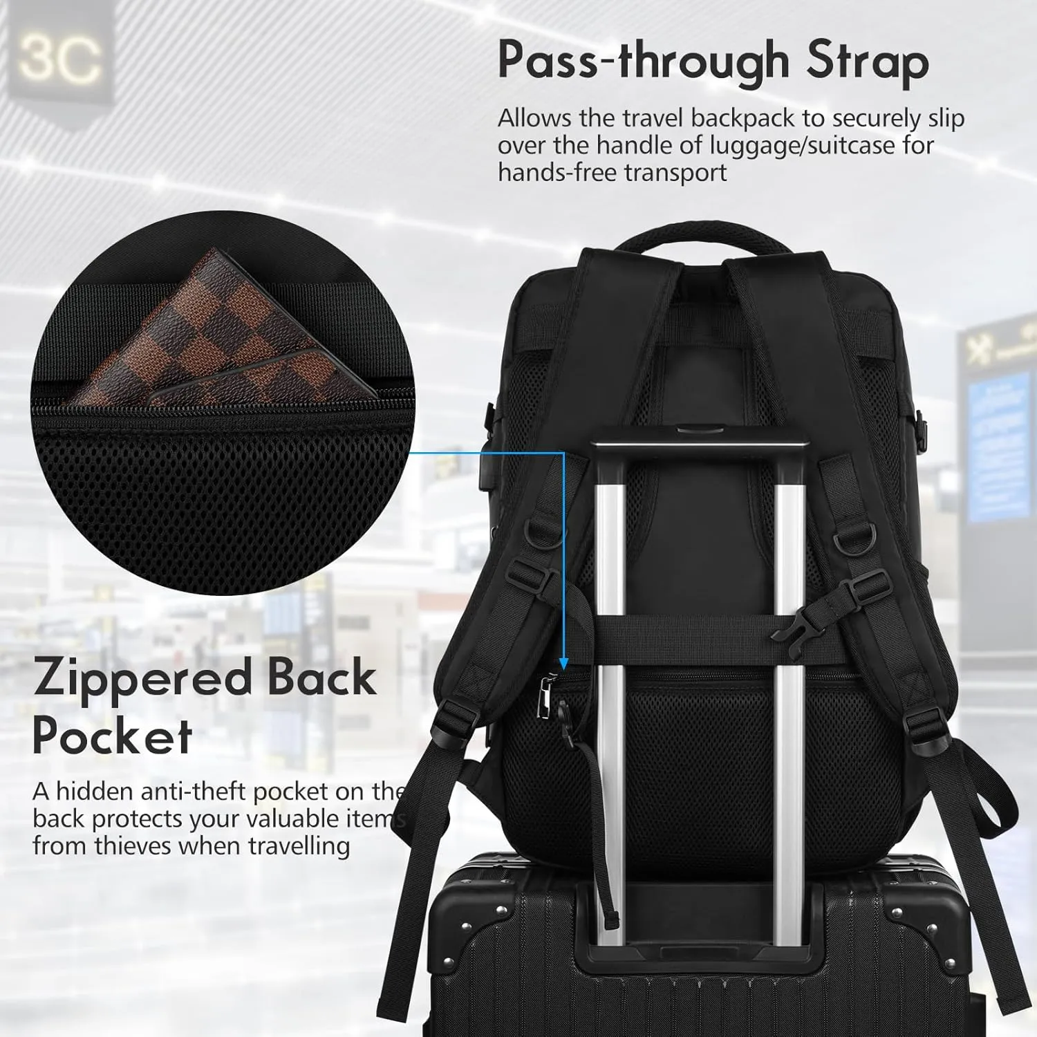 MOMUVO Carry On Backpack for Women, Flight Approved Large Travel Laptop Backpack with USB Charge Port, 17 Inch Water Resistant Luggage Travel Bag for Weekender Business, Black