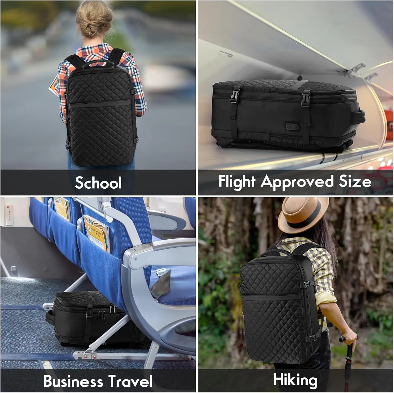 MOMUVO Carry On Backpack for Women, Flight Approved Large Travel Laptop Backpack with USB Charge Port, 17 Inch Water Resistant Luggage Travel Bag for Weekender Business, Black