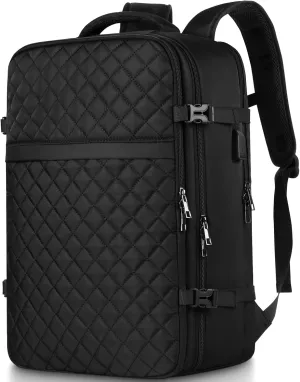 MOMUVO Carry On Backpack for Women, Flight Approved Large Travel Laptop Backpack with USB Charge Port, 17 Inch Water Resistant Luggage Travel Bag for Weekender Business, Black