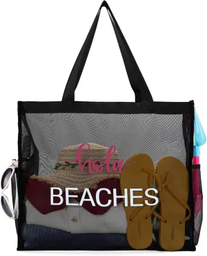 Montana West Large Mesh Beach Tote Bag Net Mesh Pool Bag with Two Pockets