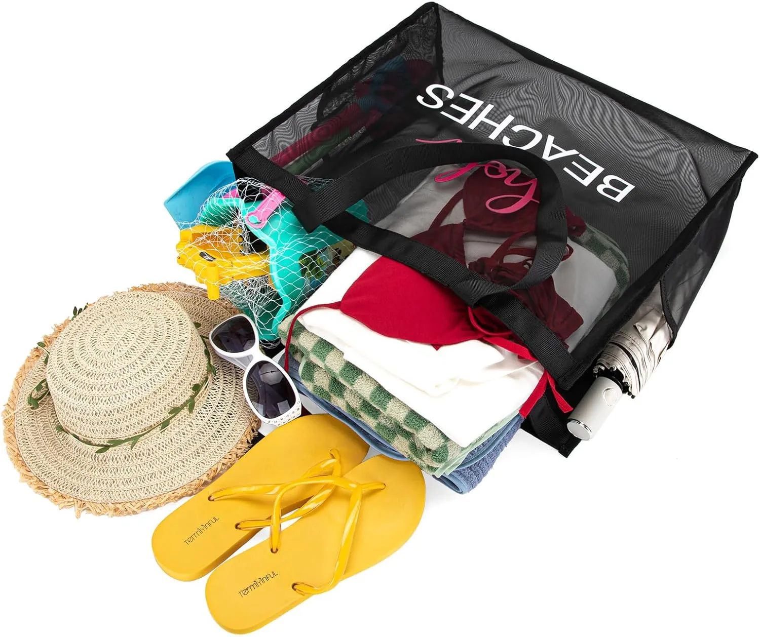Montana West Large Mesh Beach Tote Bag Net Mesh Pool Bag with Two Pockets