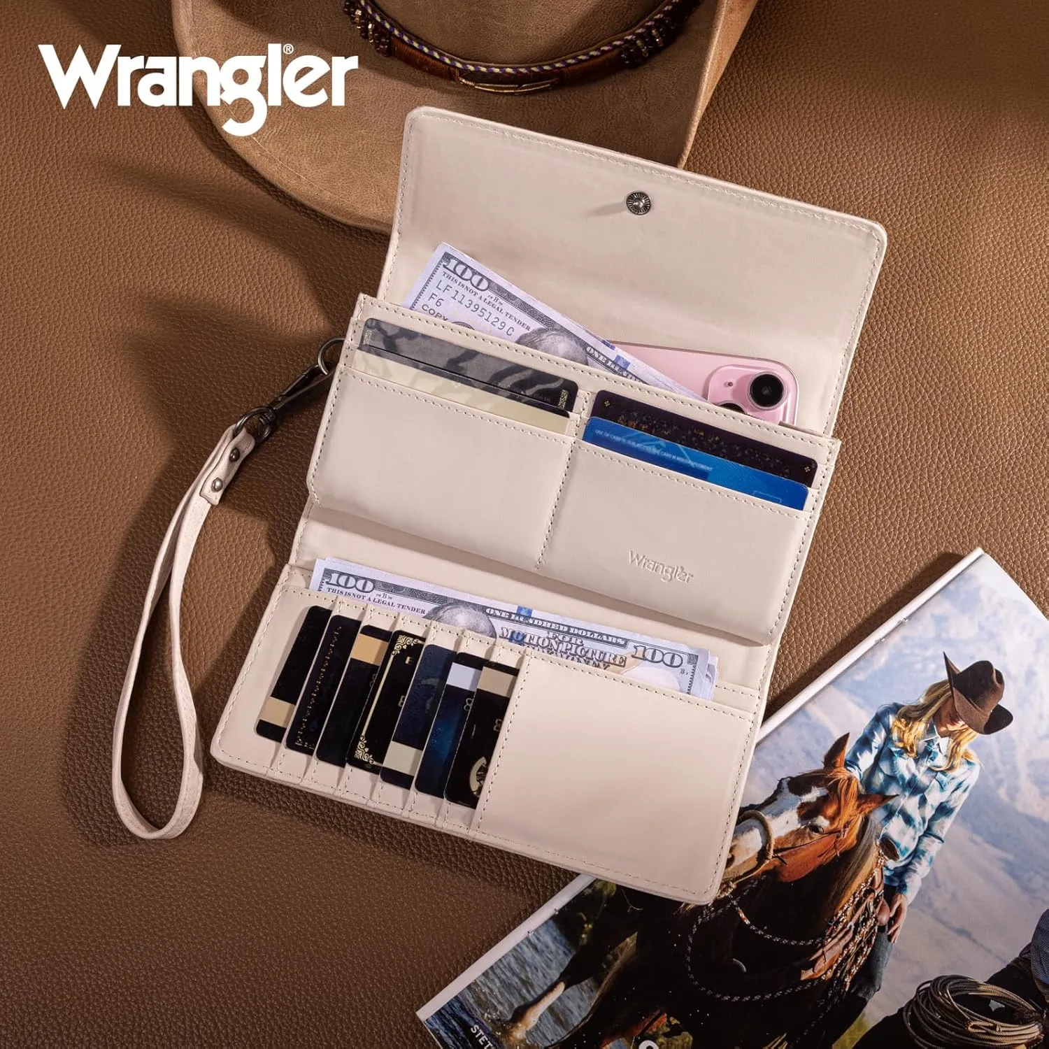 Montana West X Wrangler Western Wallets for Women Trifold Wristlet Wallets Large Capacity Women Clutch Wallet with Coin Purse