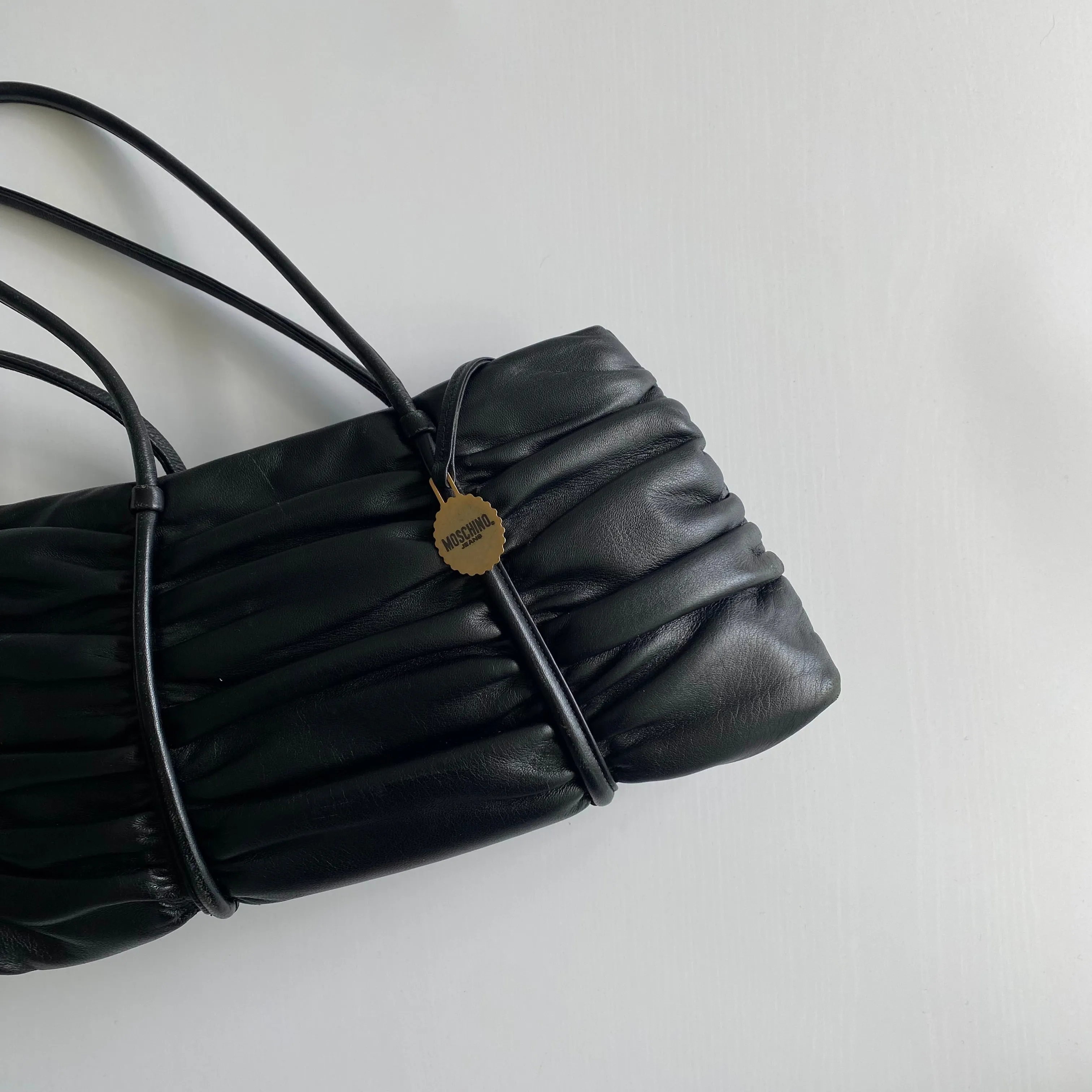 Moschino black woven leather shoulder bag