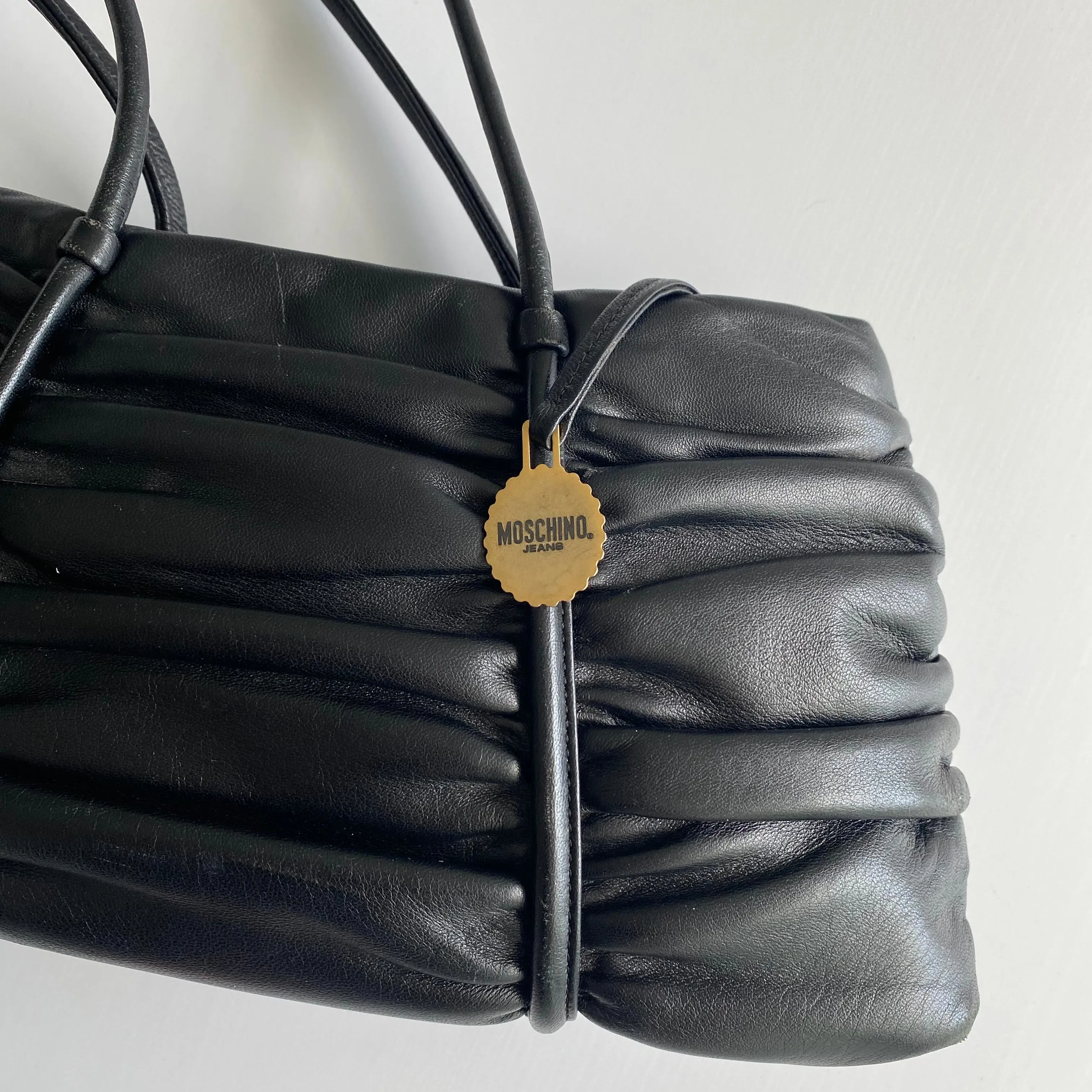 Moschino black woven leather shoulder bag