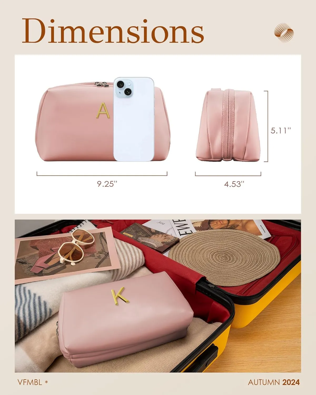 Mothers Day Gifts for Mom - Initial Makeup Bag for Women Girls, Bridesmaid Gifts, Teacher Appreciation Gifts, Graduation Gifts, Large Capacity & Wide Open Cosmetic Toiletry Bags, Friends Gift