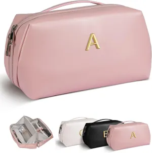 Mothers Day Gifts for Mom - Initial Makeup Bag for Women Girls, Bridesmaid Gifts, Teacher Appreciation Gifts, Graduation Gifts, Large Capacity & Wide Open Cosmetic Toiletry Bags, Friends Gift