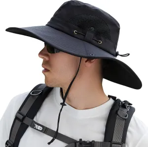 Muryobao Mens Sun Hats UPF 50  Waterproof Mesh Wide Brim Bucket Fishing Hat