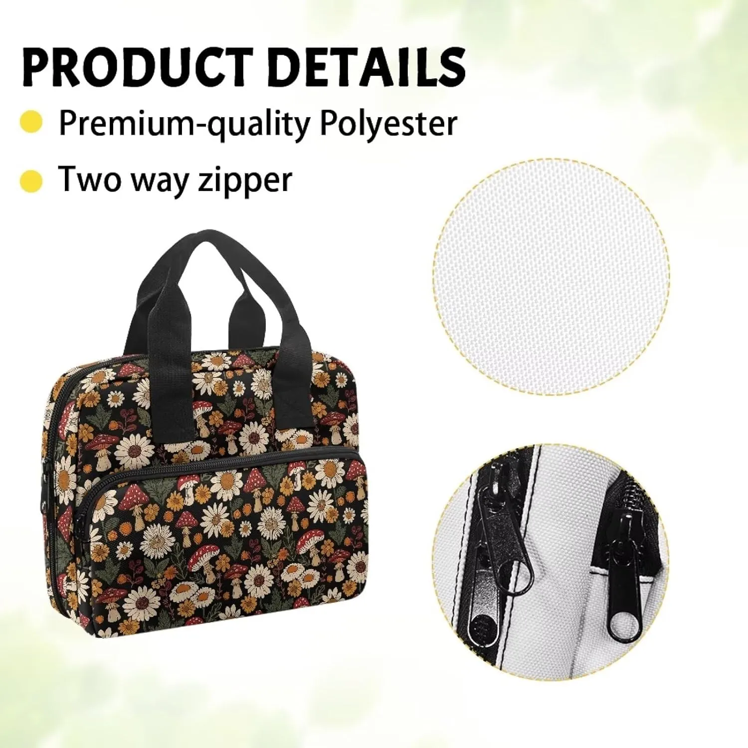 Mushroom Sunflower Daisy Bible Case for Women Bible Cover with Top Handle Large Womens Bible Cover Case Portable Bible Bag with Handle Lightweight Church Bag for Worship