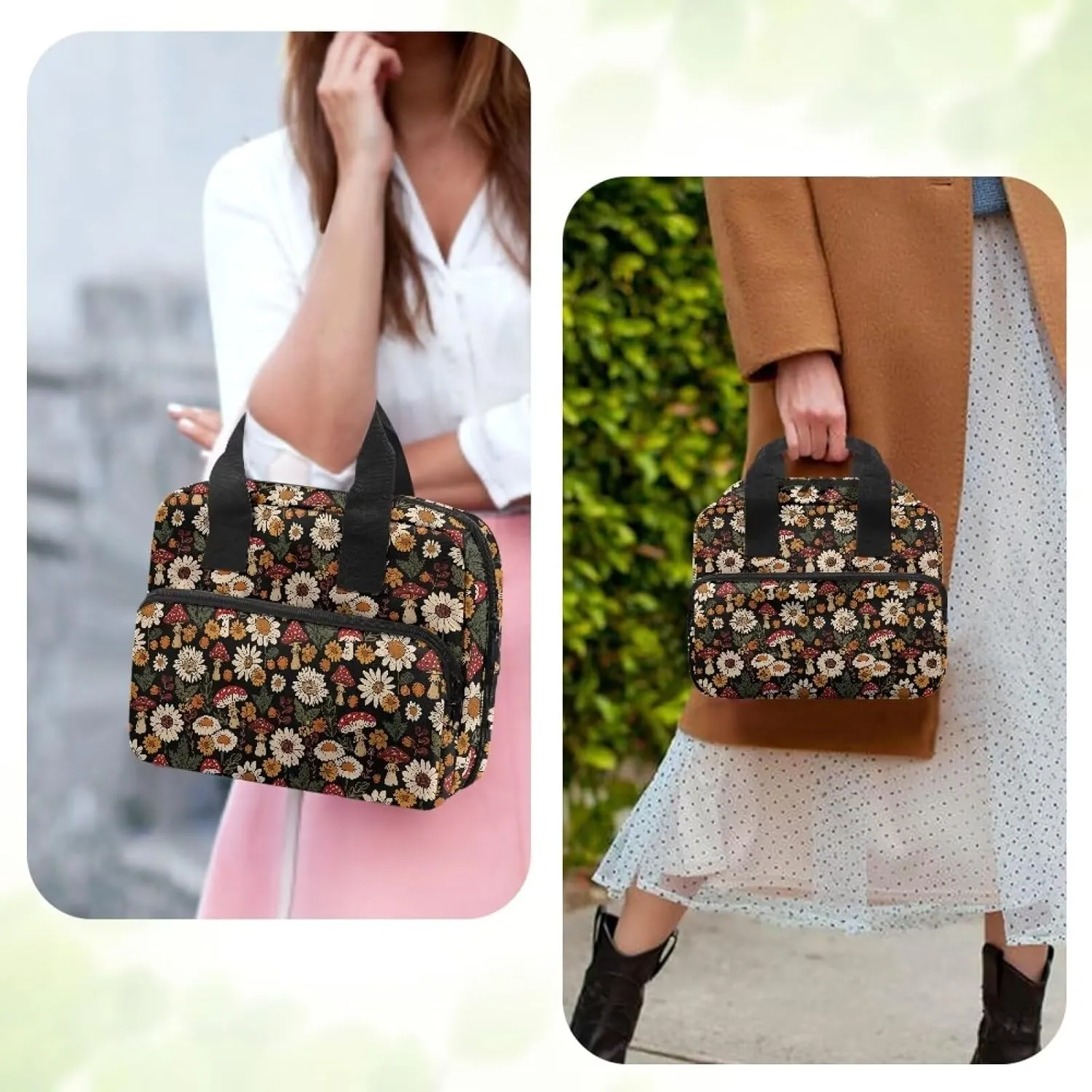 Mushroom Sunflower Daisy Bible Case for Women Bible Cover with Top Handle Large Womens Bible Cover Case Portable Bible Bag with Handle Lightweight Church Bag for Worship