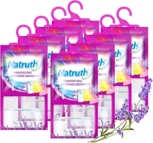NATRUTH 8-PACK Moisture Absorber Bags With Lavender,Desiccant Hanging Bag Use for Kitchen Bathroom Wardrobe, Eliminates Odors，Odor Absorber Humidity Packs, Hanging Closet Dehumidifier Bags for Closet
