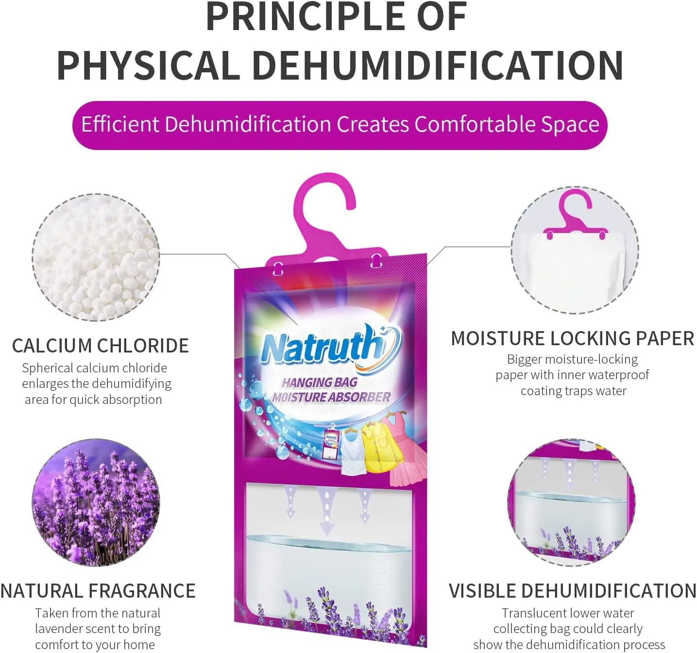 NATRUTH Moisture Absorber 7 HangingPackets（9.8oz*7）  3 Portable Boxs (10.5oz*3), Dehumidifiers with Lavender, Desiccant Hanging Bag Use for Kitchen Bathroom Wardrobe, Eliminates Odors, Odor Absorber