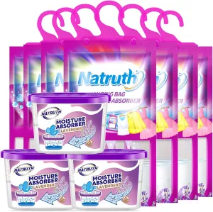 NATRUTH Moisture Absorber 7 HangingPackets（9.8oz*7）  3 Portable Boxs (10.5oz*3), Dehumidifiers with Lavender, Desiccant Hanging Bag Use for Kitchen Bathroom Wardrobe, Eliminates Odors, Odor Absorber