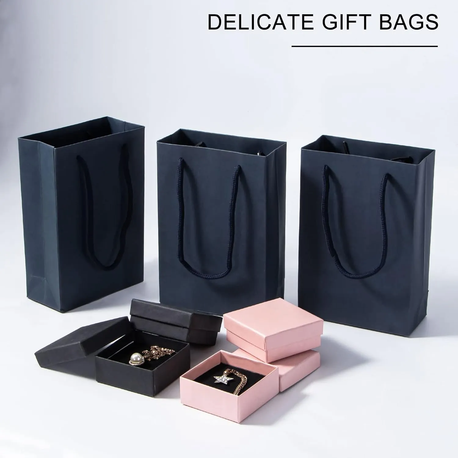 Navy Paper Bag,Sdootjewelry Navy Blue Gift Bags 5.1 x 2.4 x 7.5" Kraft Paper Gift Bags with Handle 50 Pack Heavy Duty Matte Tote Paper Bags Shopping Small Retail Party Bags for Gift Favor Small Business