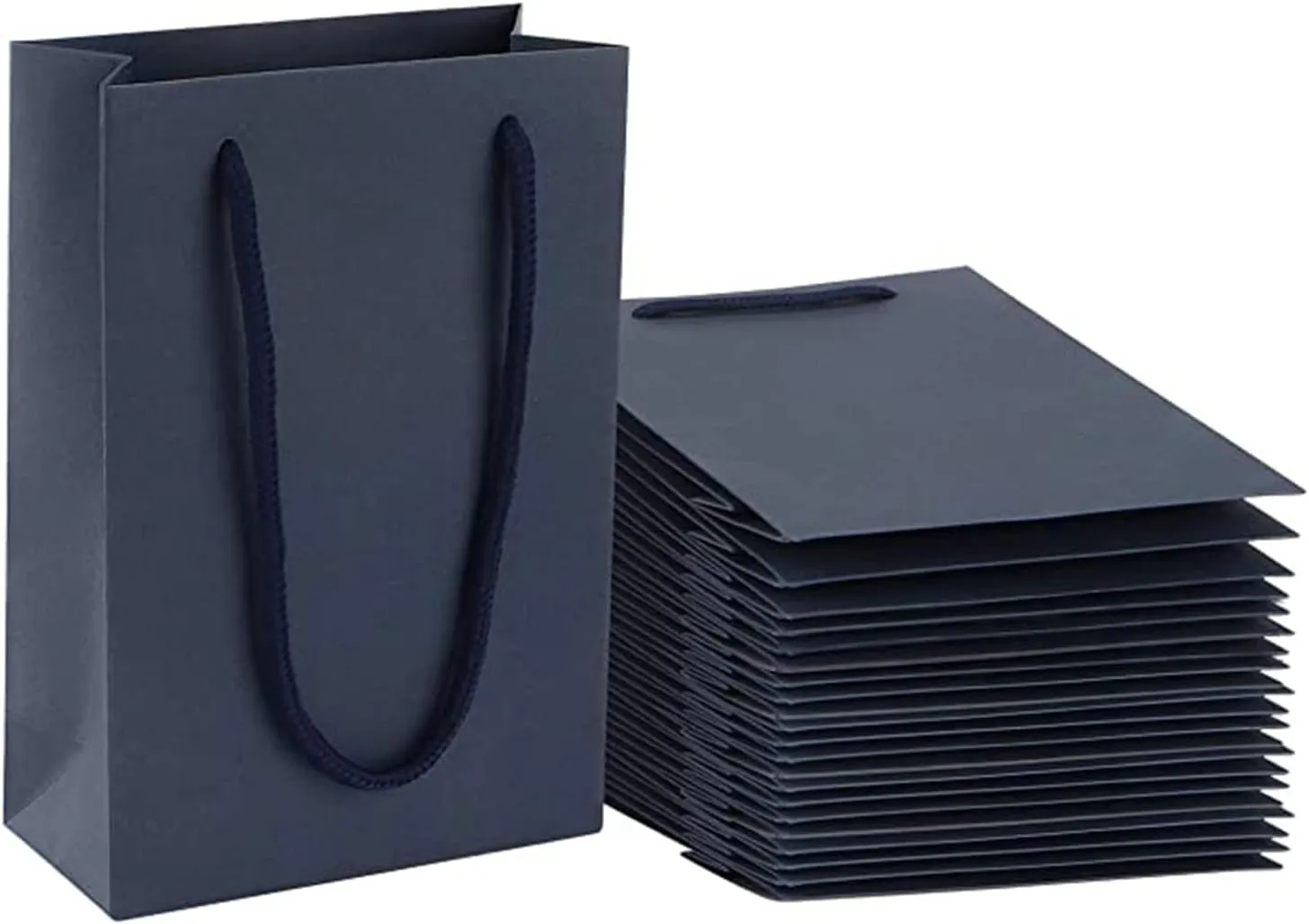 Navy Paper Bag,Sdootjewelry Navy Blue Gift Bags 5.1 x 2.4 x 7.5" Kraft Paper Gift Bags with Handle 50 Pack Heavy Duty Matte Tote Paper Bags Shopping Small Retail Party Bags for Gift Favor Small Business
