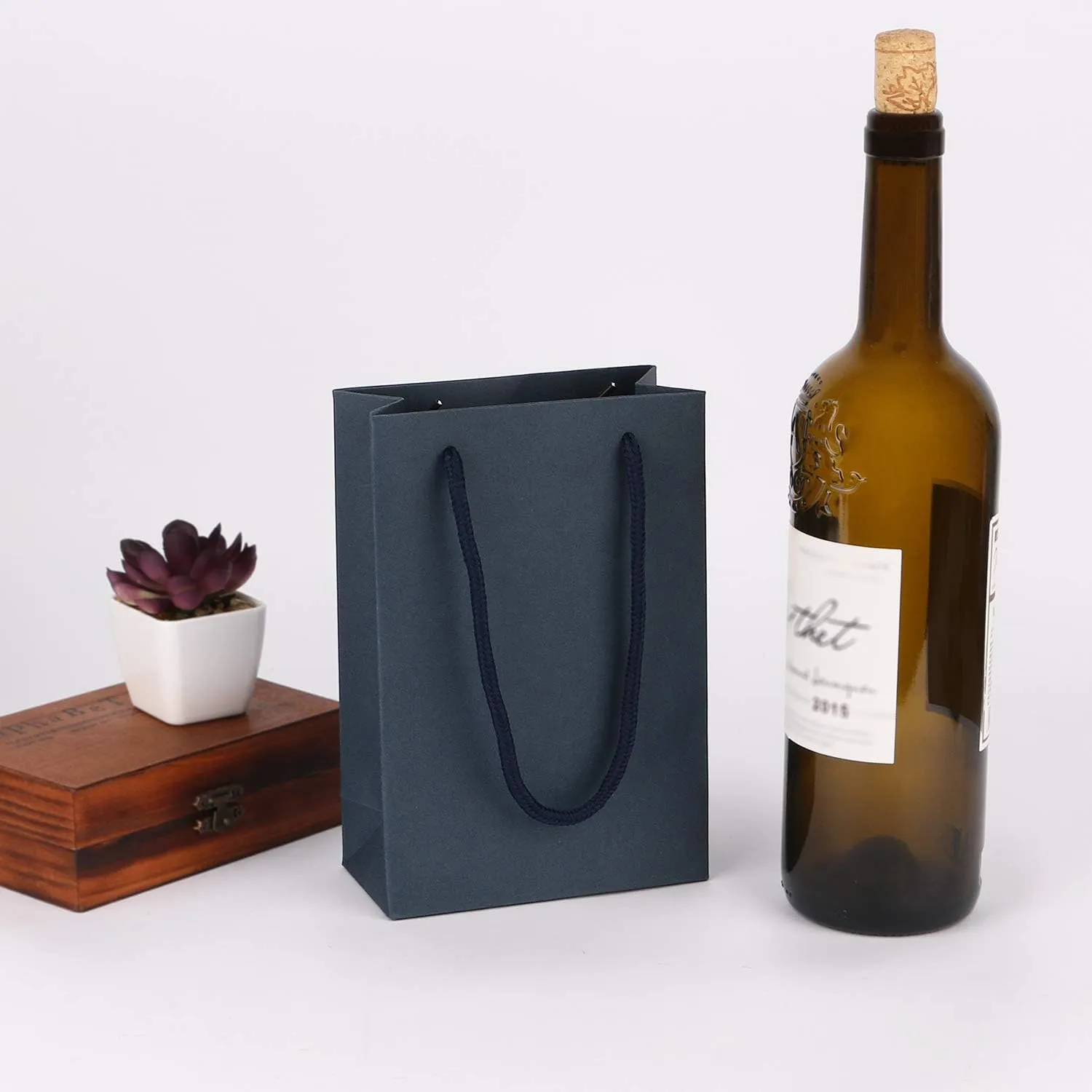 Navy Paper Bag,Sdootjewelry Navy Blue Gift Bags 5.1 x 2.4 x 7.5" Kraft Paper Gift Bags with Handle 50 Pack Heavy Duty Matte Tote Paper Bags Shopping Small Retail Party Bags for Gift Favor Small Business