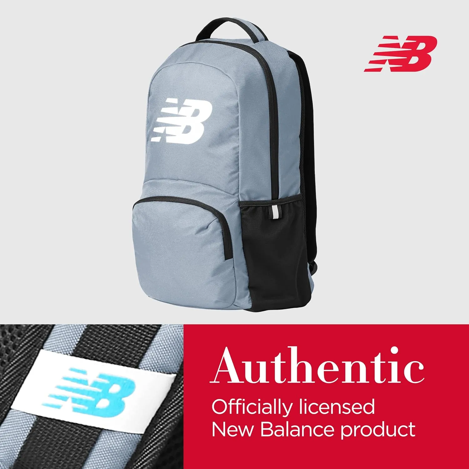 New Balance Laptop Backpack, Team Travel Sports Gym Bag for Men and Women, Grey, 18 Inch