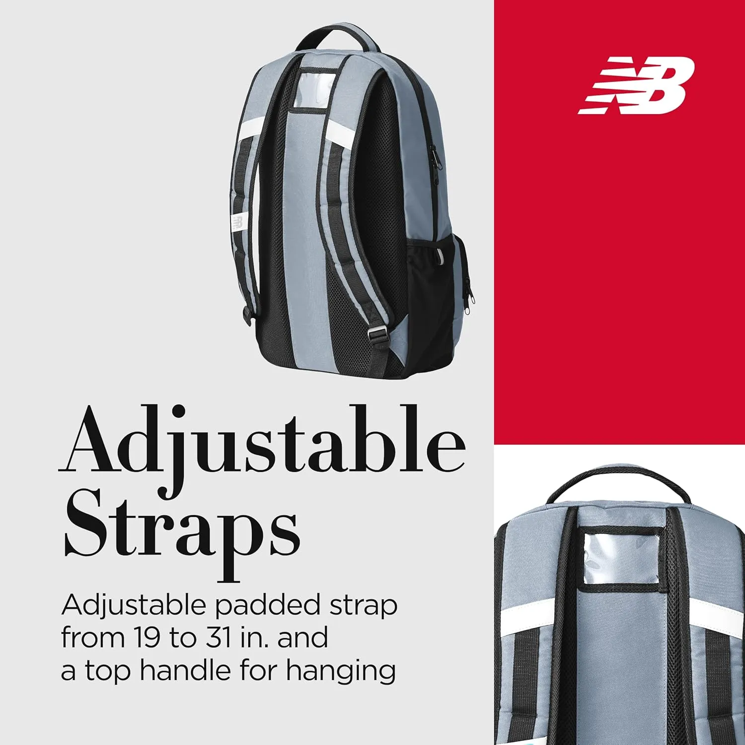 New Balance Laptop Backpack, Team Travel Sports Gym Bag for Men and Women, Grey, 18 Inch