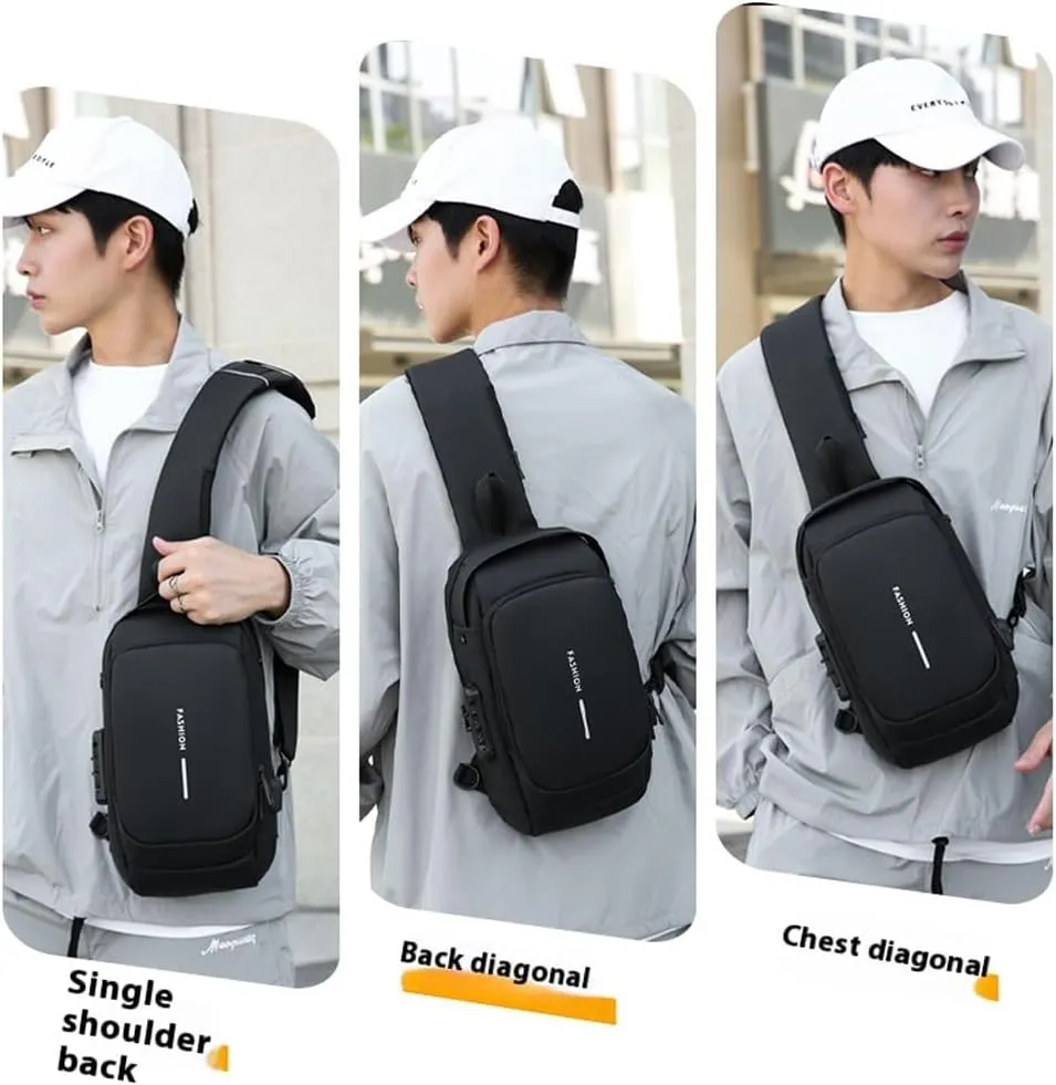 New Carbon Fiber Streamline Anti-Theft Sling Bag, Usb Charging Sport Sling Anti Theft Shoulder Bag,Slings Bags for Men (Black gold)
