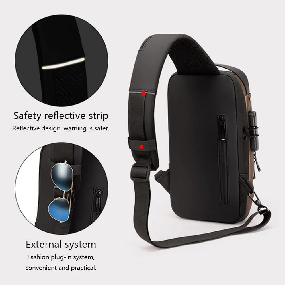 New Carbon Fiber Streamline Anti-Theft Sling Bag, Usb Charging Sport Sling Anti Theft Shoulder Bag,Slings Bags for Men (Black gold)
