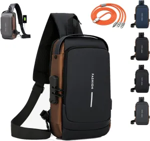 New Carbon Fiber Streamline Anti-Theft Sling Bag, Usb Charging Sport Sling Anti Theft Shoulder Bag,Slings Bags for Men (Black gold)