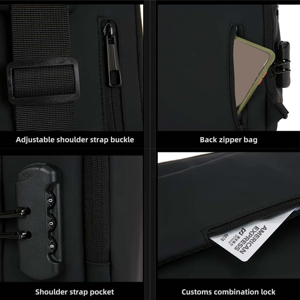New Carbon Fiber Streamline Anti-Theft Sling Bag, Usb Charging Sport Sling Anti Theft Shoulder Bag,Slings Bags for Men (Black gold)