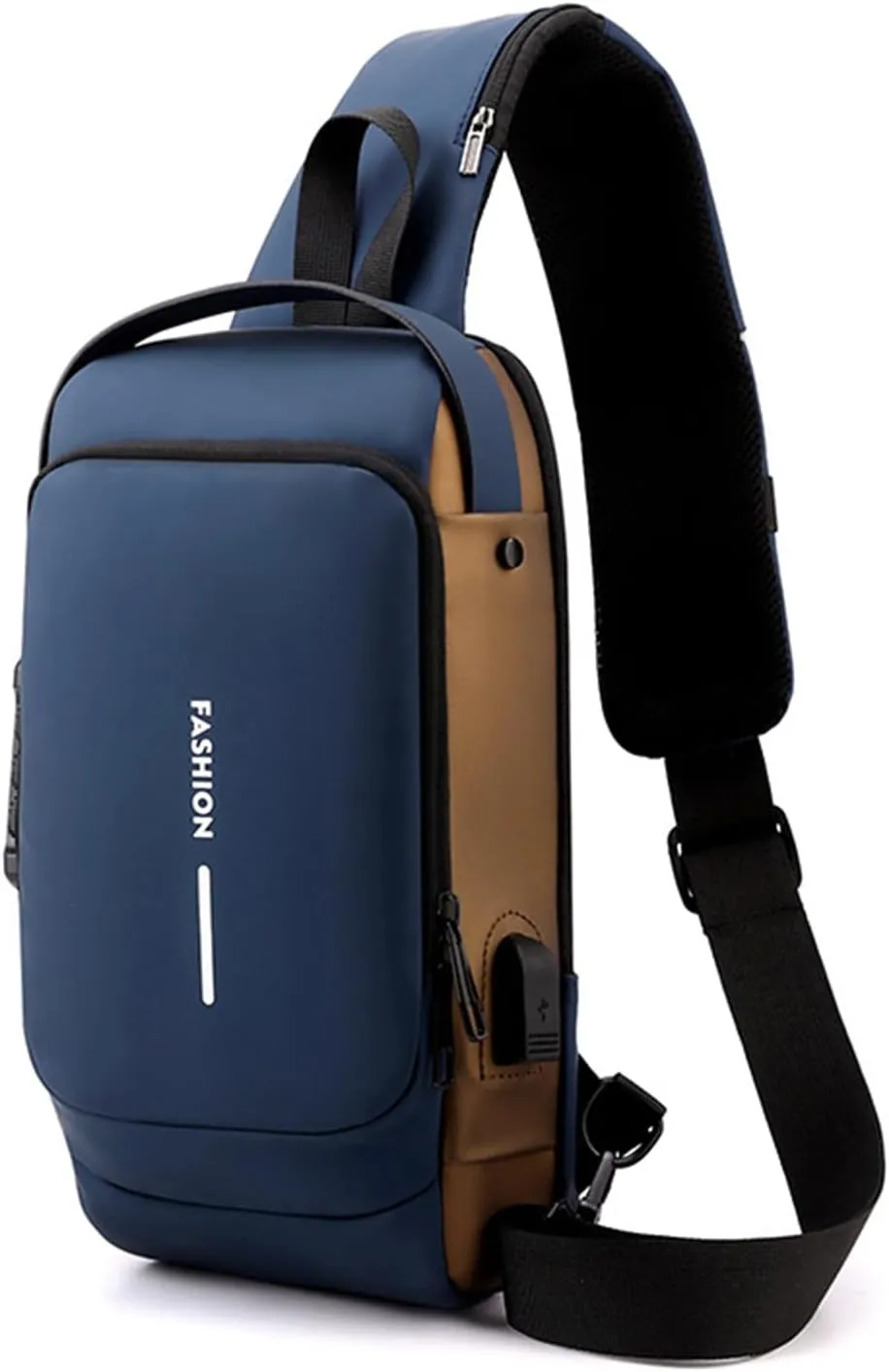 New Carbon Fiber Streamline Anti-Theft Sling Bag, USB Charging Sport Sling, Waterproof Shoulder Crossbody Backpack (Blue)