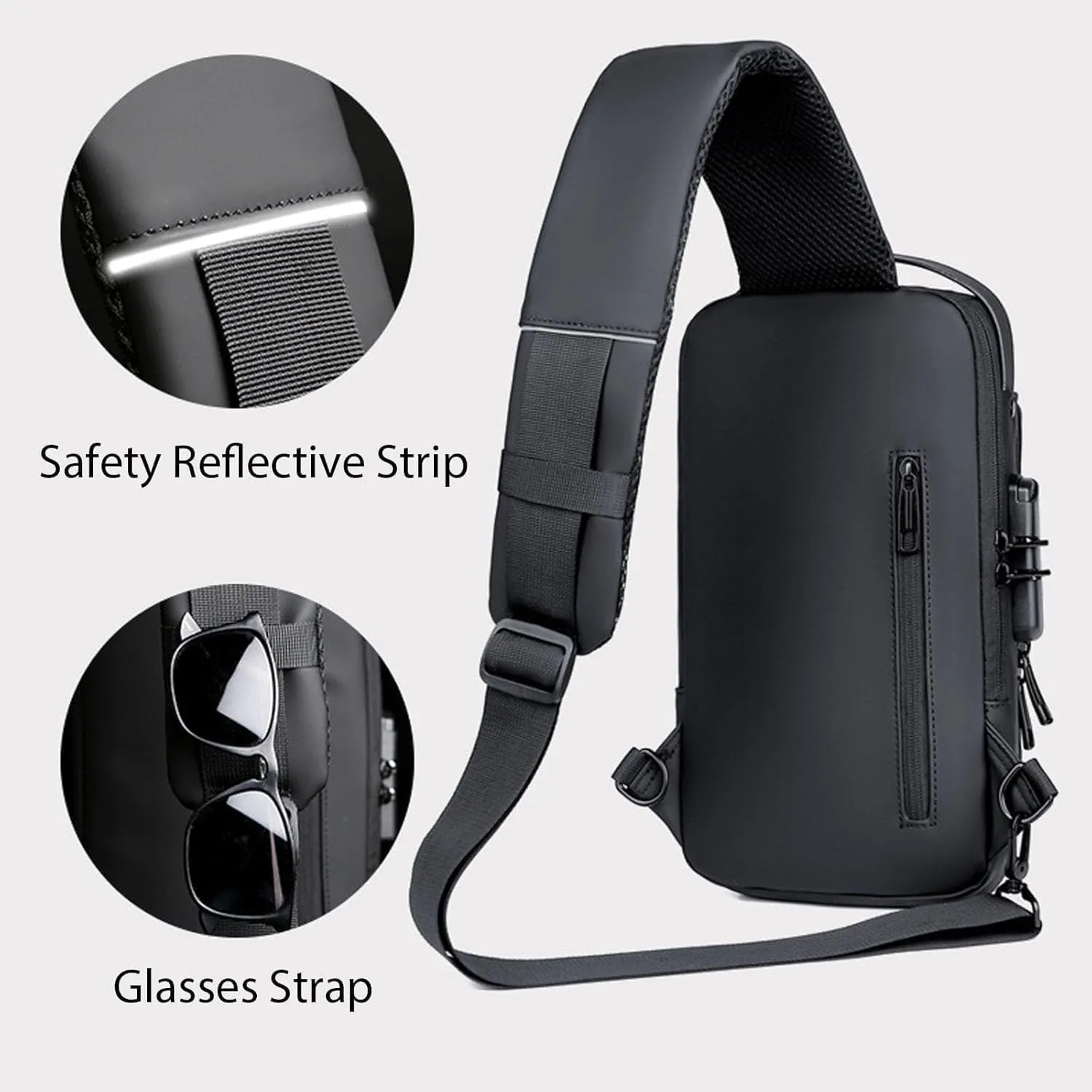 New Carbon Fiber Streamline Anti-Theft Sling Bag, Waterproof USB Charging Sport Sling Anti Theft Shoulder Backpack (C)