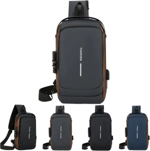 New Carbon Fiber Streamline Anti-Theft Sling Bag, Waterproof USB Charging Sport Sling Anti Theft Shoulder Backpack (C)