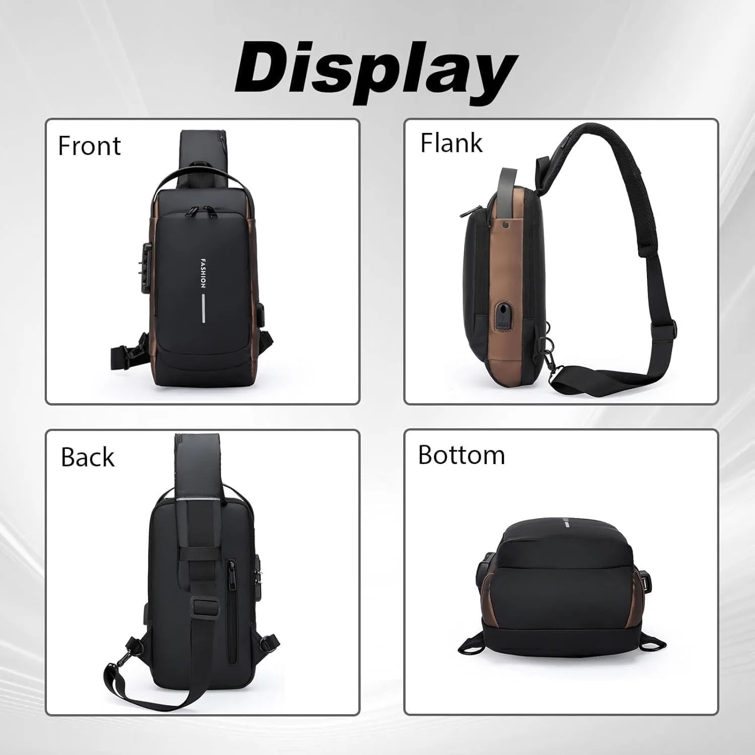New Carbon Fiber Streamline Anti-Theft Sling Bag, Waterproof USB Charging Sport Sling Anti Theft Shoulder Backpack (C)