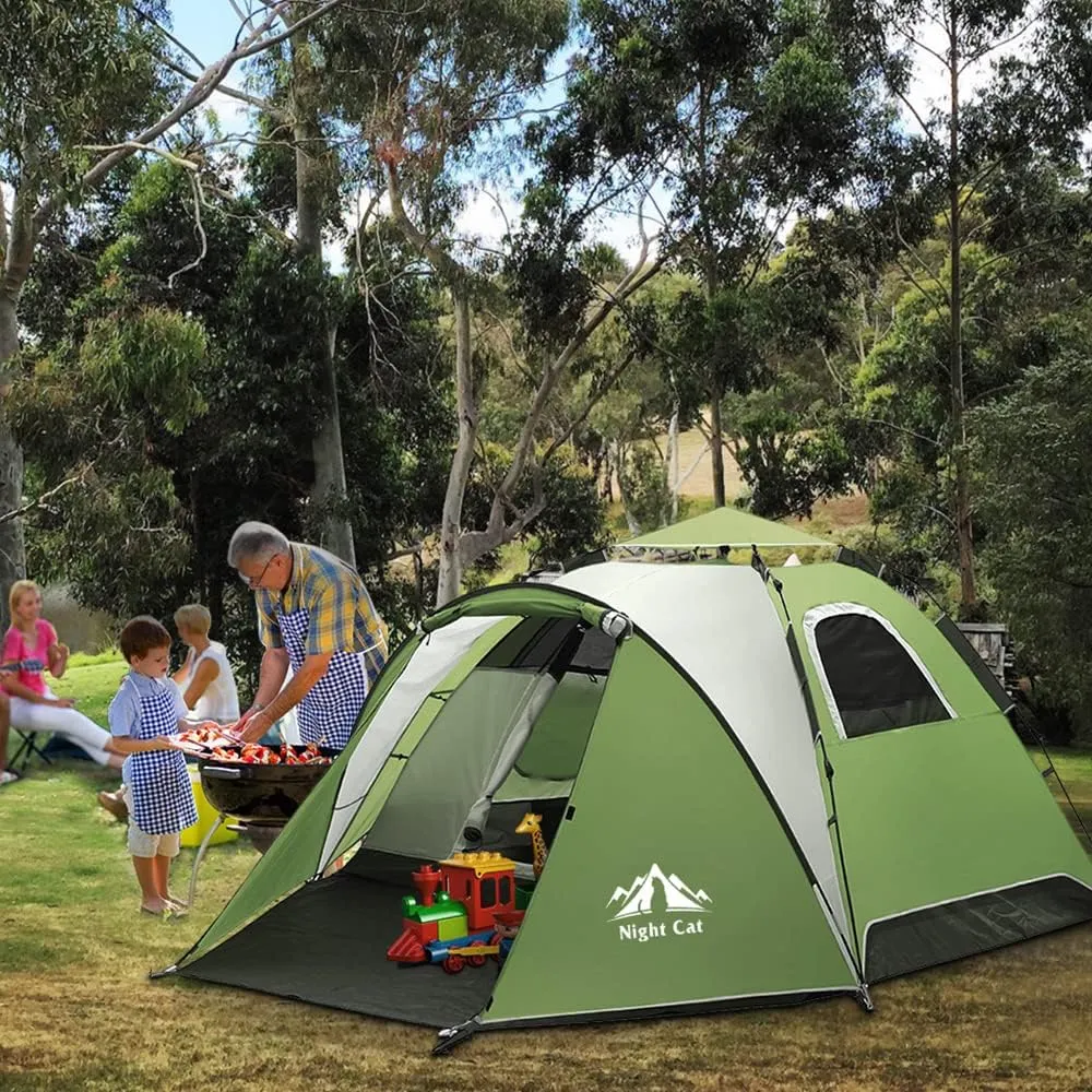 Night Cat Instant Popup Tents 2-3 Persons with Footprint Tarp Easy Setup Camping Tent with Rainfly Double Layers Waterproof Automatic Hydraulic Mechaism