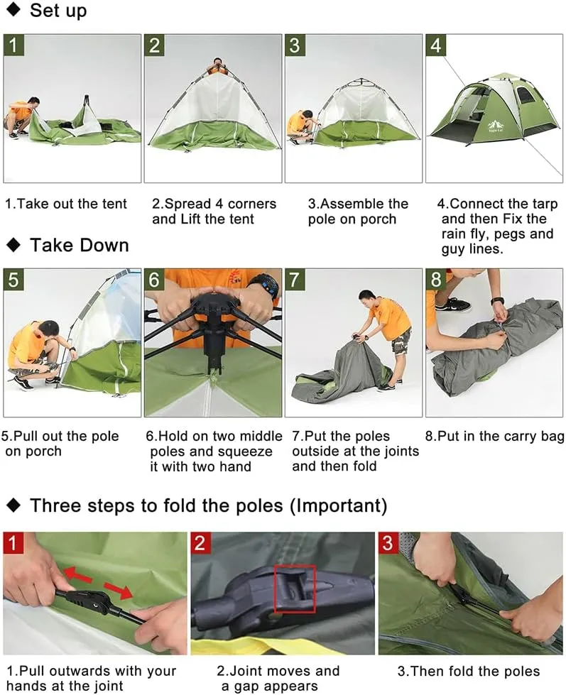 Night Cat Instant Popup Tents 2-3 Persons with Footprint Tarp Easy Setup Camping Tent with Rainfly Double Layers Waterproof Automatic Hydraulic Mechaism