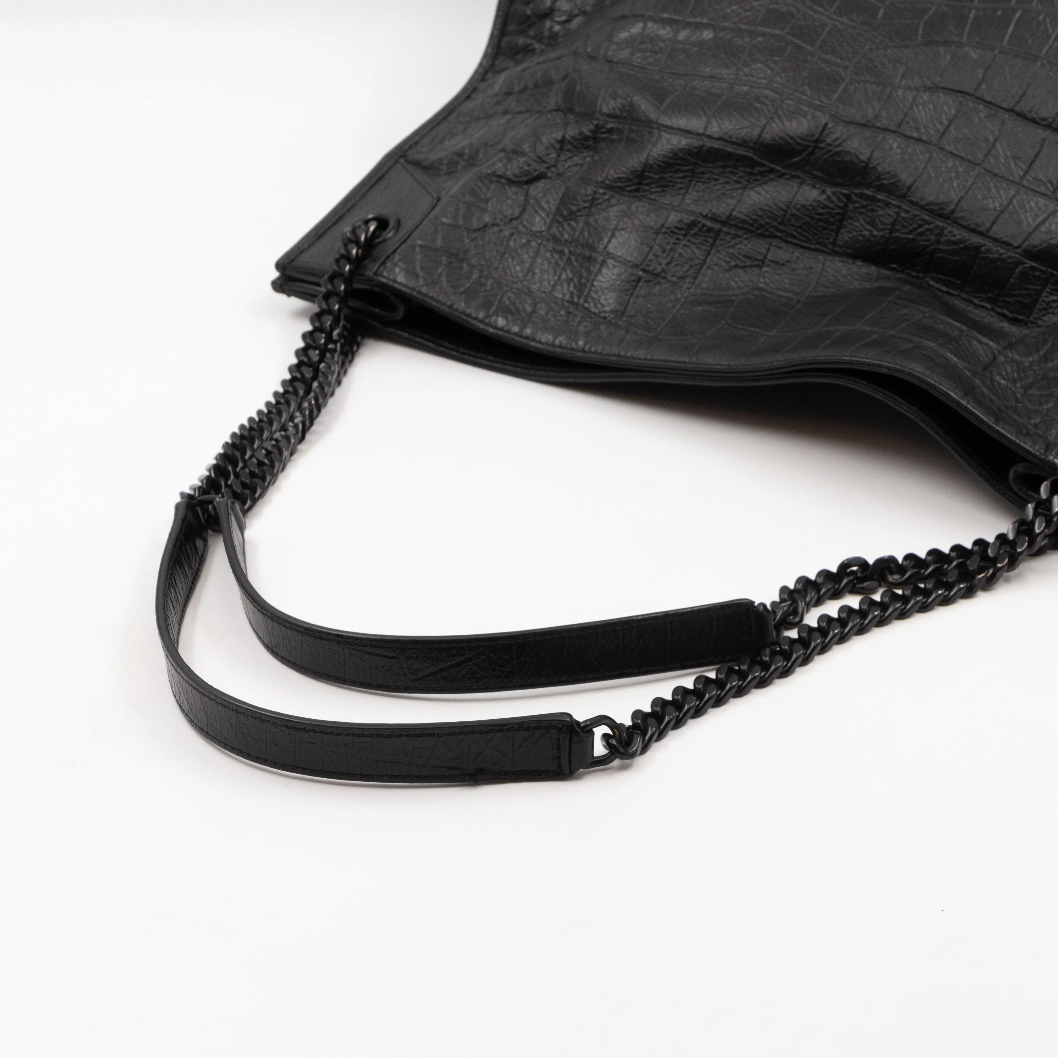 Niki Large Shopping Tote Black Croc Embossed Leather