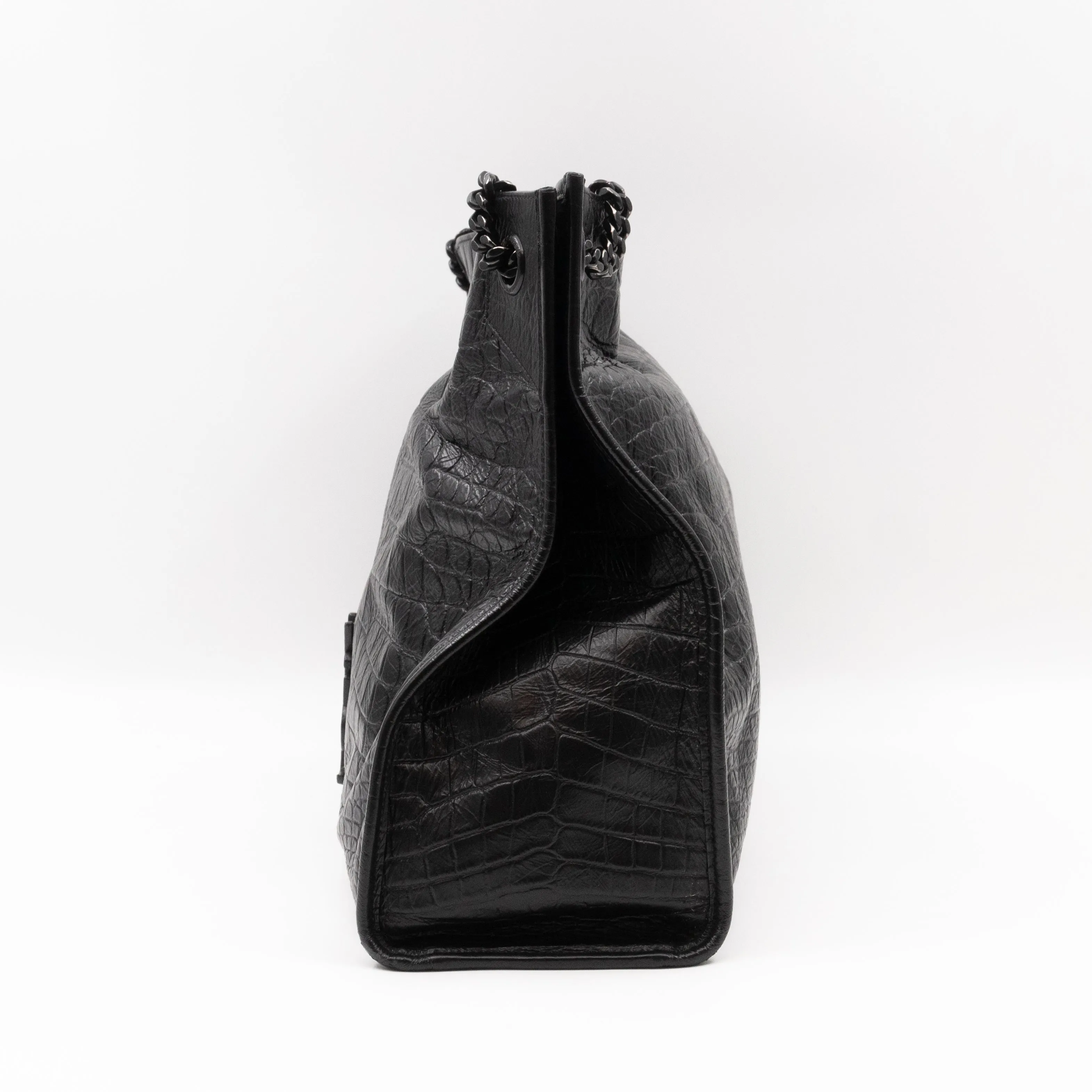 Niki Large Shopping Tote Black Croc Embossed Leather