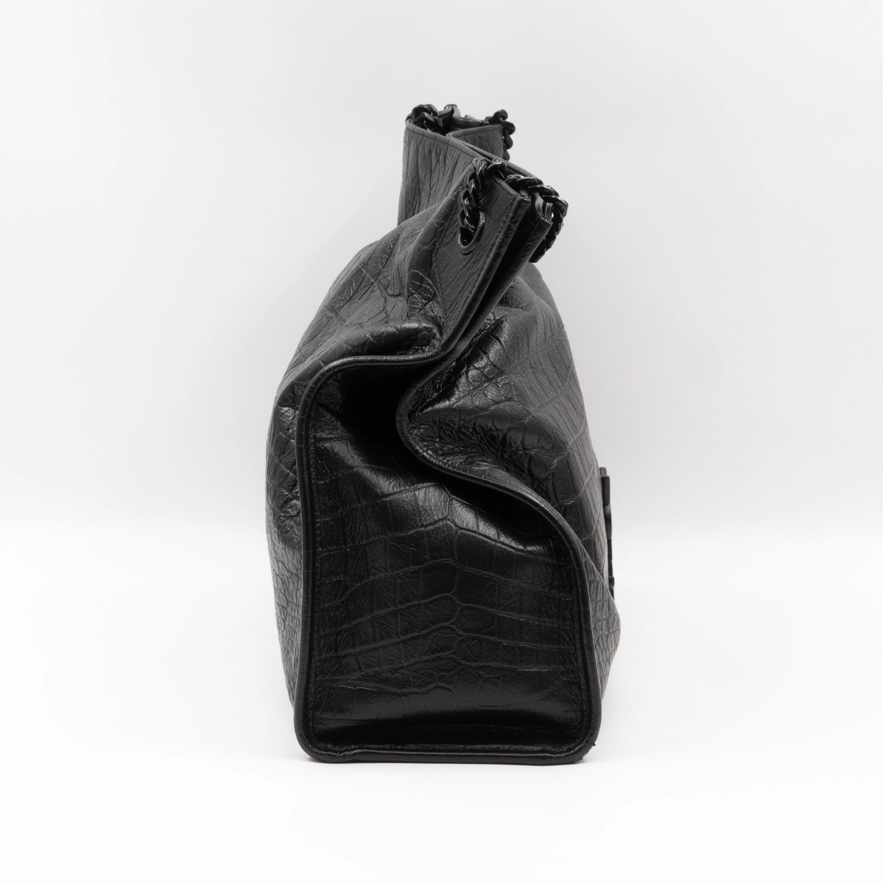 Niki Large Shopping Tote Black Croc Embossed Leather