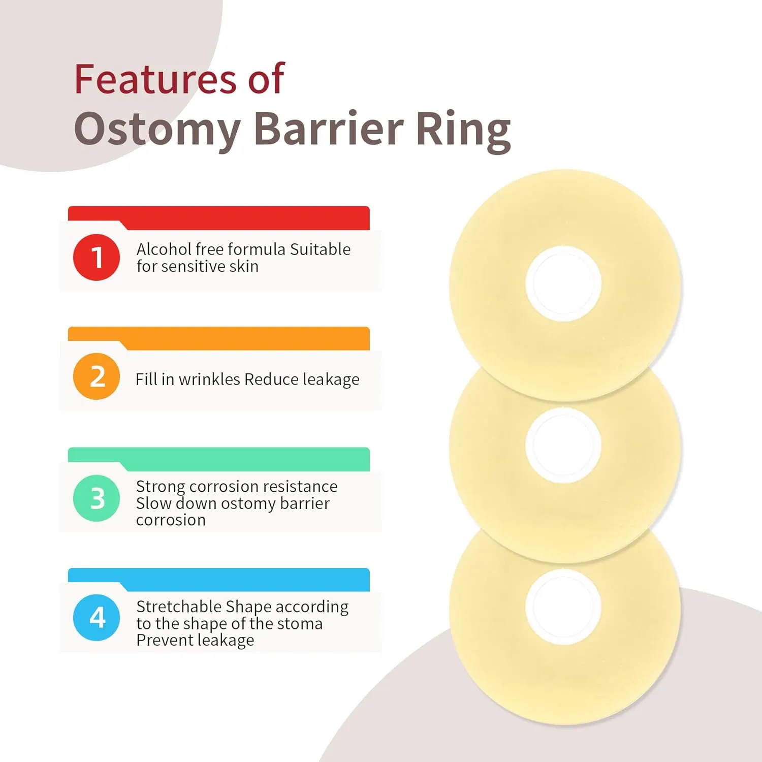 nosgay 10 PCS Ostomy Barrier Rings,Ostomy Supplies,2 mm Thickness Moldable Hydrocolloid Ostomy Medical Adhesive Barrier Rings for Colostomy Bags