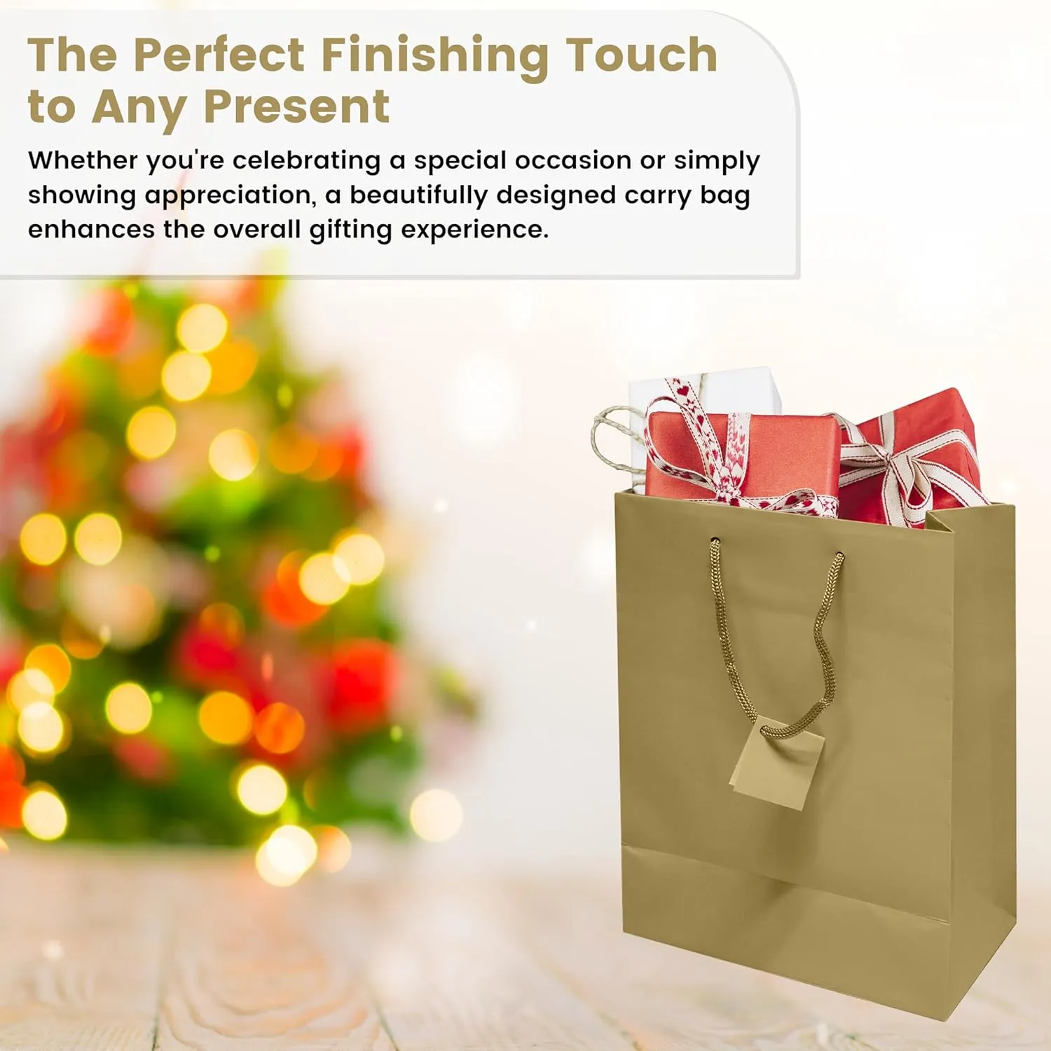 Novel Box Gold Gift Bags with Handles 10 Pack 8x4x10 Inches Large Paper Bulk Gift Bags for Business, Shopping, Birthday, Party Favor - Euro Tote Paper Bag for Groceries & Personal Use