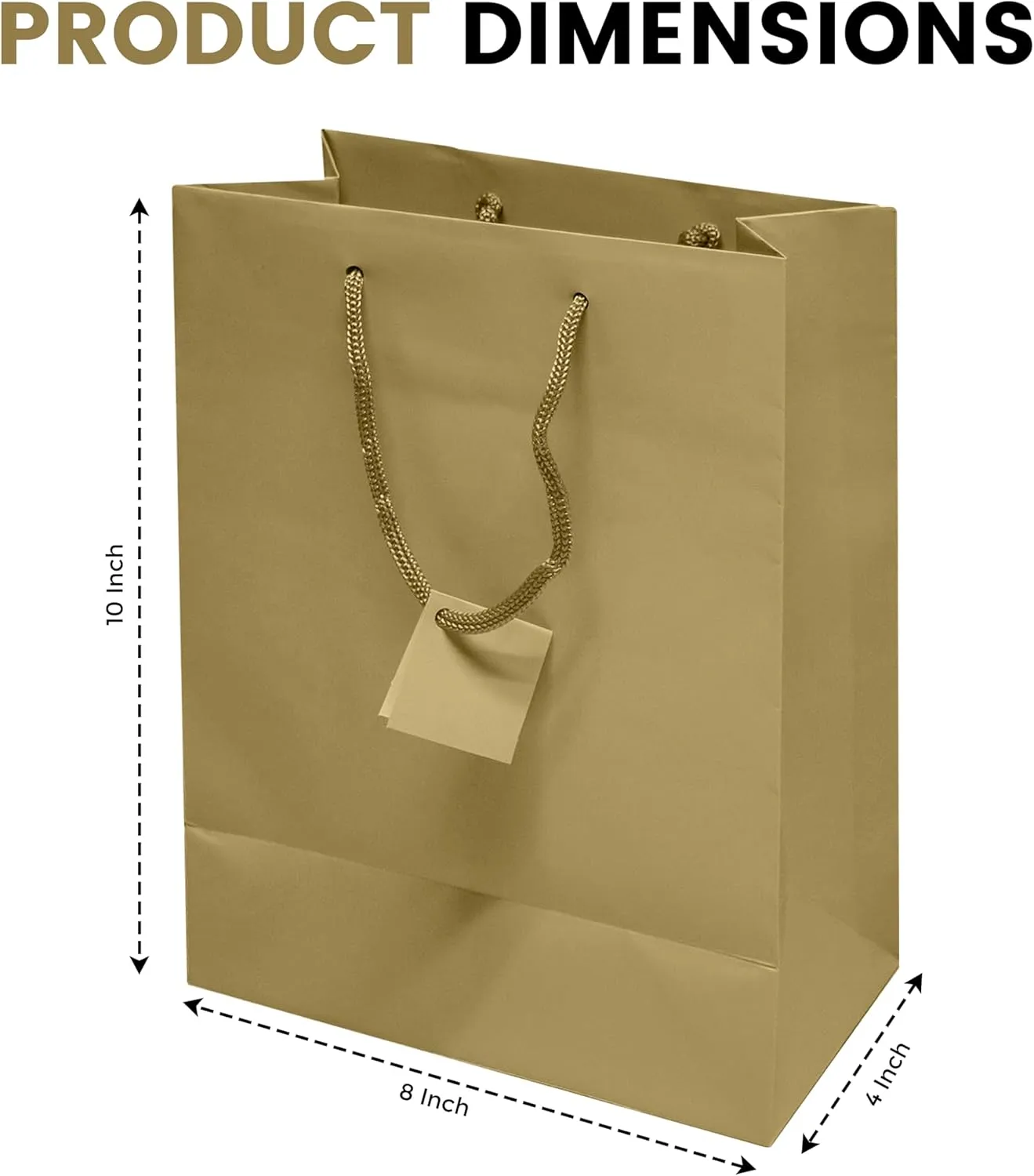Novel Box Gold Gift Bags with Handles 10 Pack 8x4x10 Inches Large Paper Bulk Gift Bags for Business, Shopping, Birthday, Party Favor - Euro Tote Paper Bag for Groceries & Personal Use