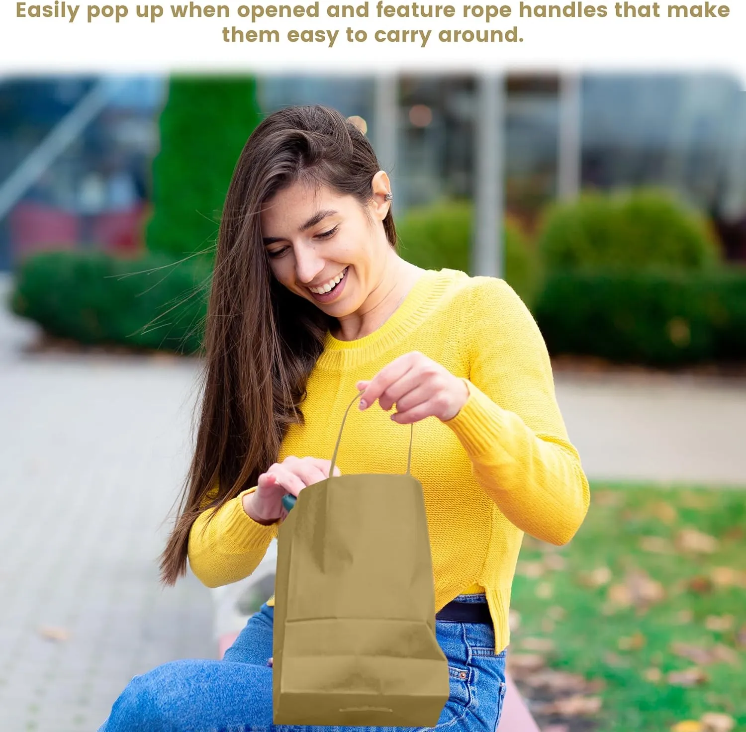 Novel Box Gold Gift Bags with Handles 10 Pack 8x4x10 Inches Large Paper Bulk Gift Bags for Business, Shopping, Birthday, Party Favor - Euro Tote Paper Bag for Groceries & Personal Use