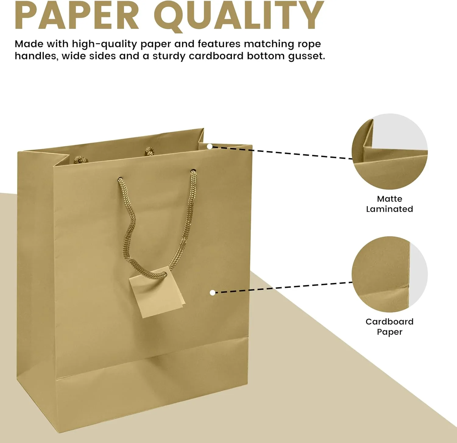 Novel Box Gold Gift Bags with Handles 10 Pack 8x4x10 Inches Large Paper Bulk Gift Bags for Business, Shopping, Birthday, Party Favor - Euro Tote Paper Bag for Groceries & Personal Use