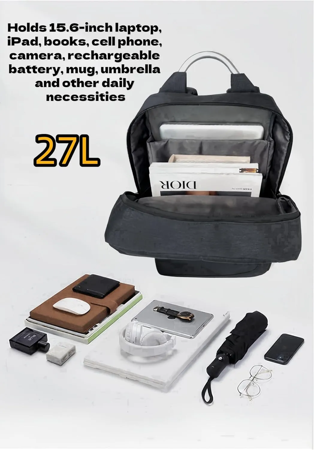 NST Waterproof Laptop Backpack for Ｍen - Travel Business Bags for Men, College Bookbag Computer Bag Fits 15.6 Inch Notebook (GYL1)