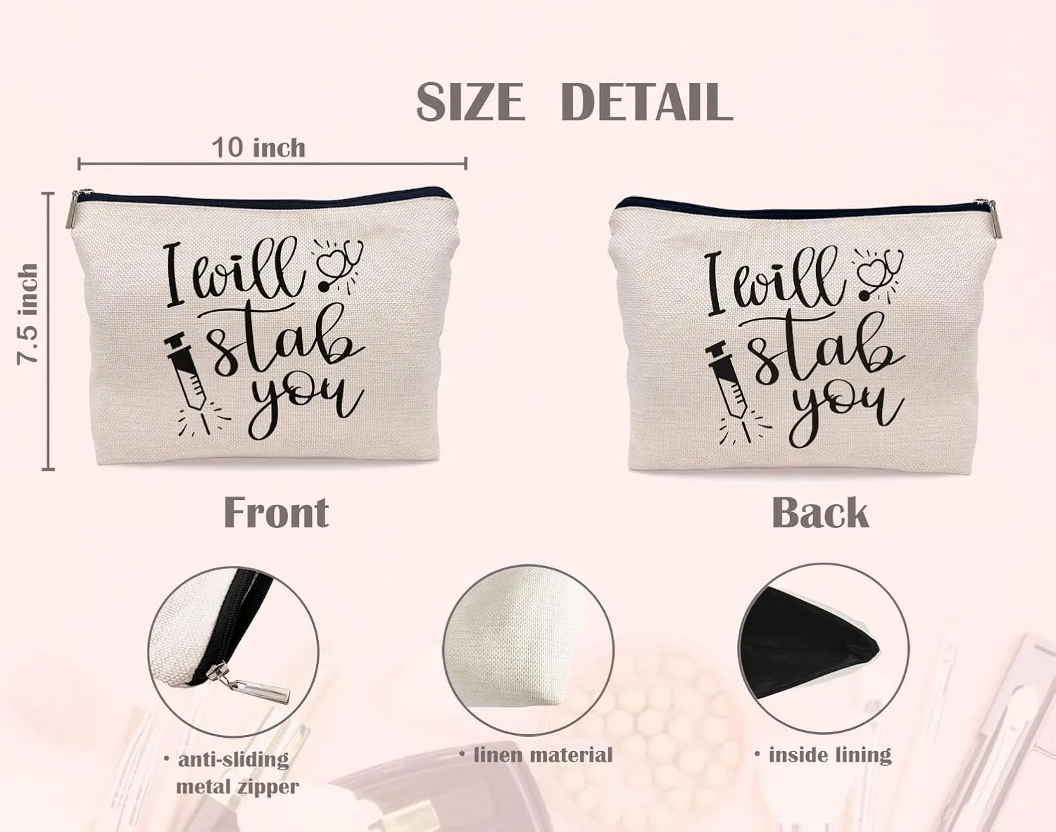 Nurse Makeup Bag - Black, Funny Nurse Gifts, Small Cosmetic Bag for Purse