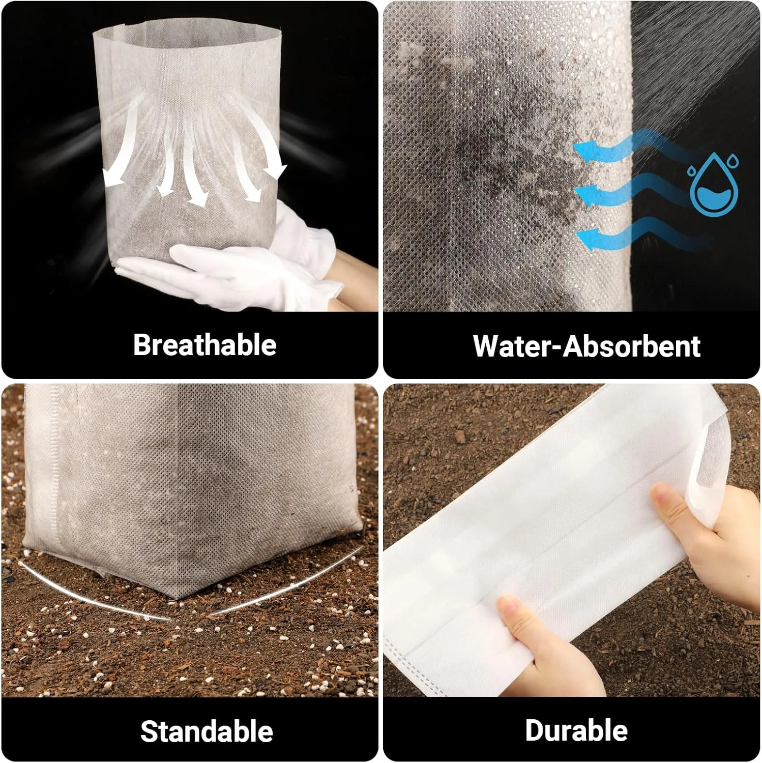 Nursing Growing Pouch, 200pcs 11 x 11.8 in Plant Non-Woven Nursery Bags Large, Fabric Seedling Plant Grow Bags, Seed Starting Planting Growing for Home Garden Supply