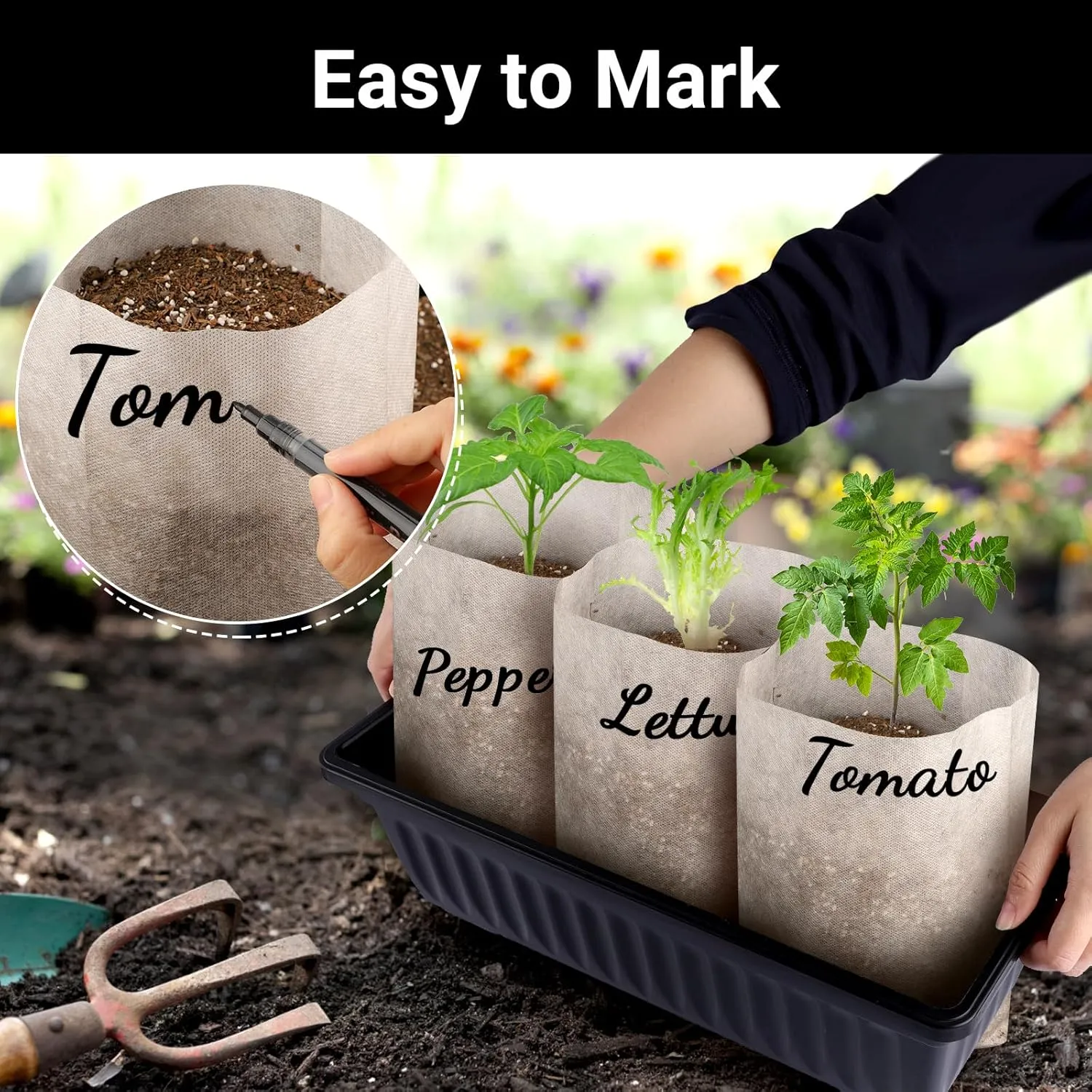 Nursing Growing Pouch, 200pcs 11 x 11.8 in Plant Non-Woven Nursery Bags Large, Fabric Seedling Plant Grow Bags, Seed Starting Planting Growing for Home Garden Supply