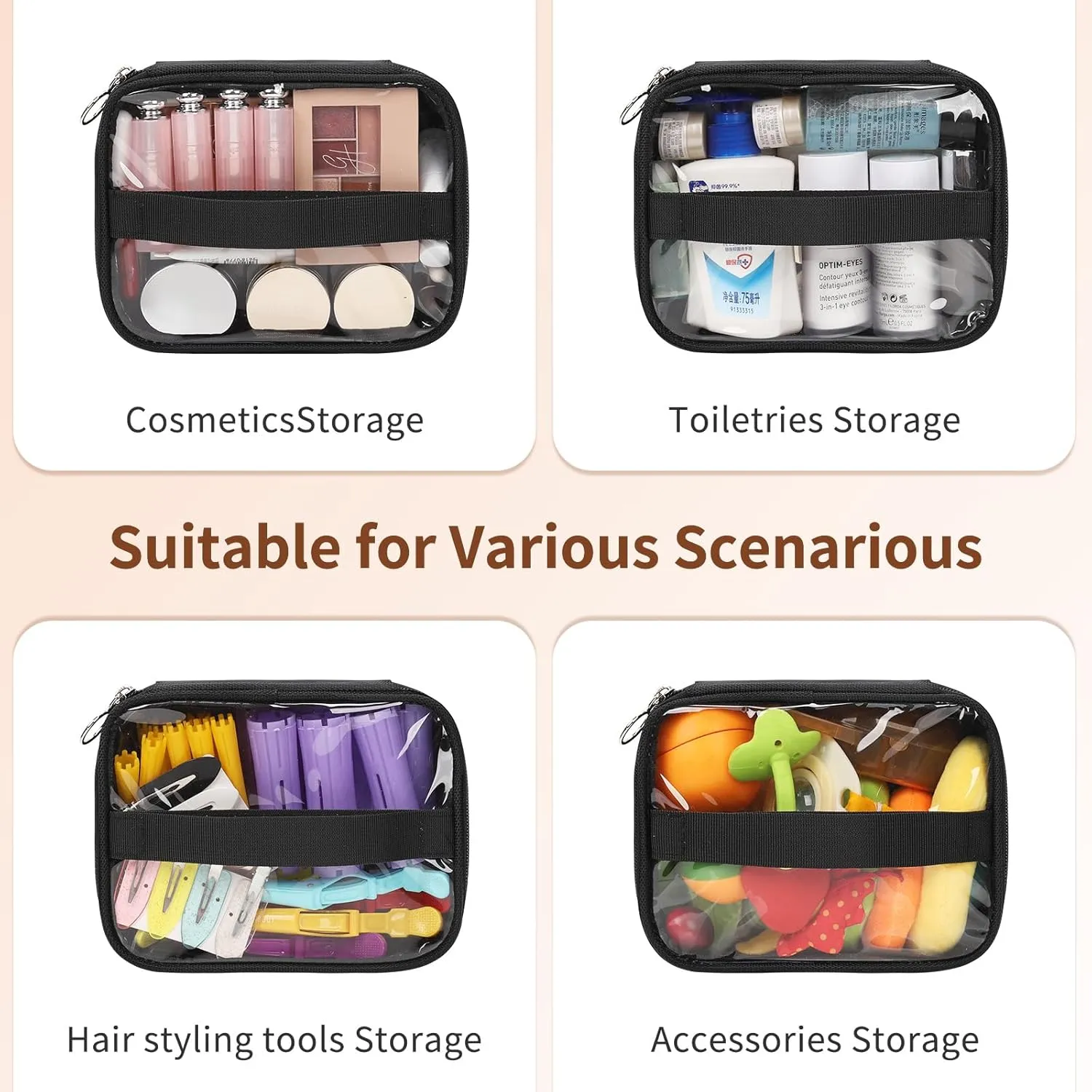 OCHEAL Large Makeup Train Case with 4 Clear Travel Makeup Bags Set, Cosmetic Makeup Case for Hairstylist, Hairdresser Storage Bag with Detachable Pouch,Heat Insulation and Anti-scalding Full layer